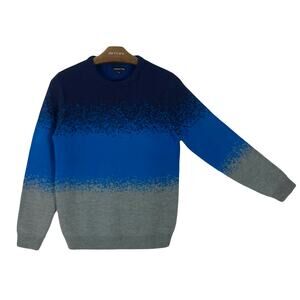 Nwot REDHERRING Sweater M Black Blue Grey Ombre-Gradient-Art Wool-Blend Crewneck